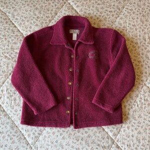 Vintage Deep Berry Teddy Jacket with Snap Front